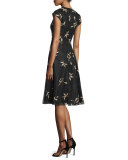 Floral-Appliqué Cocktail Dress, Jet