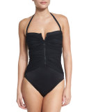 Kendall Mesh Zip-Front One-Piece Swimsuit 