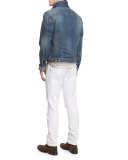 Paxtyn Destroyed Slim-Fit Denim Jeans, White