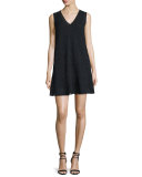 Solid Zigzag V-Neck Flounce Dress, Black