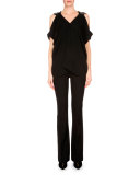 Leo Cold-Shoulder Embellished Top, Black