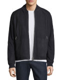 Embossed Suede Bomber Jacket, Navy