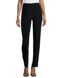 Satin-Back Crepe Slim Pants, Black 