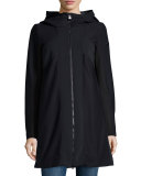 Hooded Zip-Front Stretch Parka, Nero