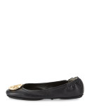 Minnie Travel Logo Ballerina Flat, Black/Gold