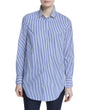 Monili-Embellished Striped Tunic, Blue