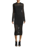 Jacquard Long-Sleeve Top, Black