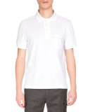 Short-Sleeve Polo Shirt w/Striped Pocket, White