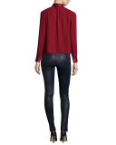 Irma Satin-Trim Necktie Blouse