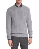Pure Cashmere Modern Cable-Knit Sweater, Gray