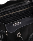 Soft Calfskin and Tessuto Fringe Backpack, Black (Nero)