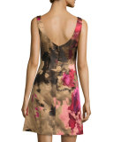 Sleeveless Floral Taffeta Cocktail Dress, Pink/Multicolor