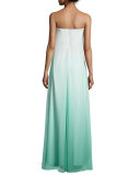 Daria Strapless Ombre Trapeze Gown, Seafoam