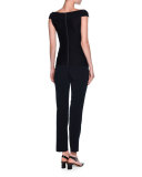 Off-the-Shoulder Back-Zip Top, Navy