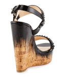 Barboullaga Spiked Red Sole Wedge Sandal, Black
