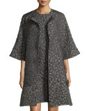 Elbow-Sleeve Jacquard Topper, Gray