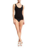 Solid One-Piece Swimsuit W/Tulle Overlay, Black