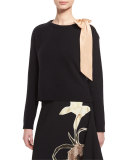 Crewneck Bow Sweater, Black/Nude