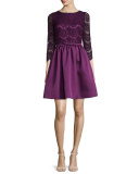 3/4-Sleeve Lace-Bodice Dress