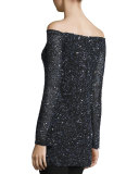 Sequined Off-the-Shoulder Top, Black