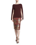 Wool Boat-Neck Cape Sweater, Burgundy