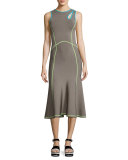 Contrast-Trim Midi Tank Dress, Dove Gray