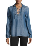 Lace-Up Chambray Blouse, Hadley