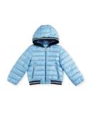 Goustan Hooded Striped-Trim Puffer Jacket, Light Blue, Size 3M-3