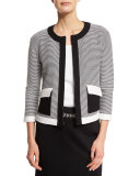 Hooked Cord Knit Zip Jacket, Bianco/Caviar