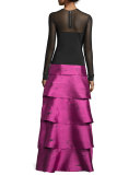 Tiered Silk Organza Ball Skirt, Pink Topaz