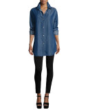 Long-Sleeve Button-Front Denim Shirt 