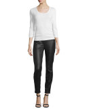 Leather-Like Ponte Skinny Jeans, Black