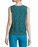 Patchwork Printed Silk/Cashmere Shell, Blue/Purple