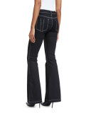 Topstitched Flare-Leg Jeans, Black