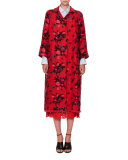 Washed Brocade Bracelet-Sleeve Topper Coat, Red