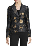 Metallic Floral-Embroidered Jacket, Black/Gold