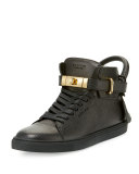 100mm High-Top Leather Sneaker with Padlock, Black