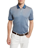 Contrast-Trim Zip Polo Shirt, Light Blue