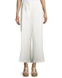 Wide-Leg Linen Ankle Pants, White