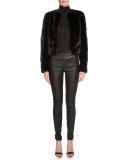 Mink Fur Cropped Jacket, Black