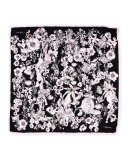Astro Garden Silk Twill Scarf, Black/Rose