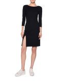 Contrast-Stitching Sheath Dress, Navy/Black/Red