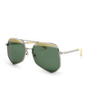 Hexcelled Capped Monochromatic Sunglasses, Silver/ Green