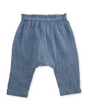 Sleeveless Polo Shirt w/ Chambray Pants, White, Size 6-24 Months