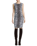 Stretch Mini Leopard Jacquard Dress, Leopard