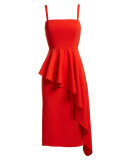 Italian Cady Cascading Ruffle Midi Sheath Dress