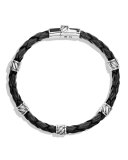 Men's Woven Leather Station Bracelet, Black