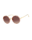 Trimmed Round Mirrored Sunglasses, Pink/Yellow Gold