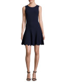 Paulie Pintucked Scalloped Fit-&-Flare Dress