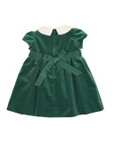 Cap-Sleeve Collared Velour Dress, Green, 3-18 Months